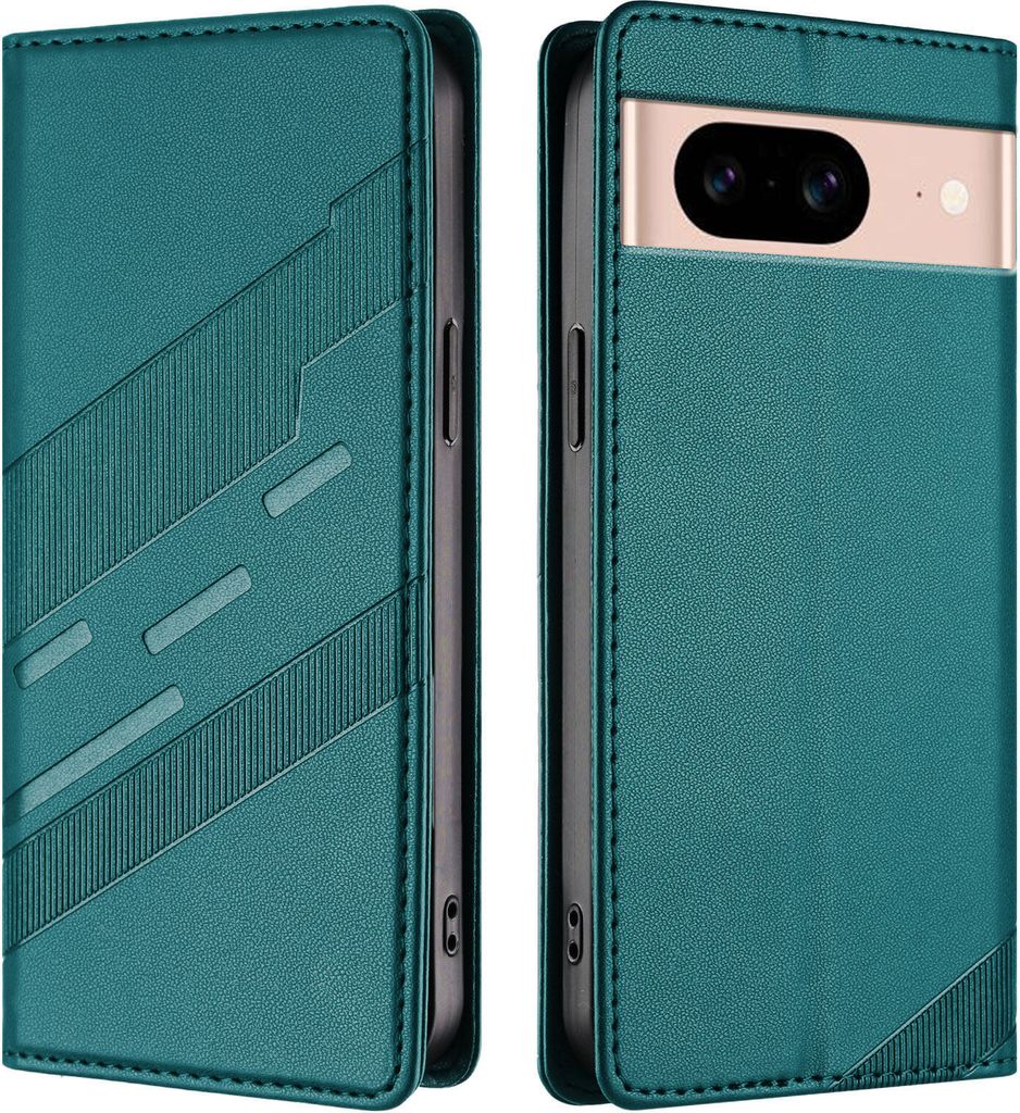 Hülle für Google Pixel 8A, Kunstleder Brieftaschen Handyhülle mit Kartenfach und Standfunktion Grün