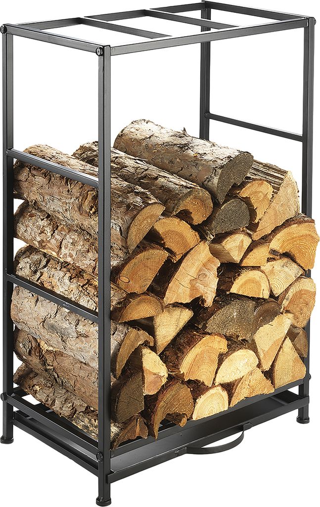 Kobolo Modernes Kaminholzregal aus Metall 80 cm hoch schwarz lackiert - Feuerholz Brennholz Aufbewahrung Innen Holzständer Regal Wohnzimmer Stehend