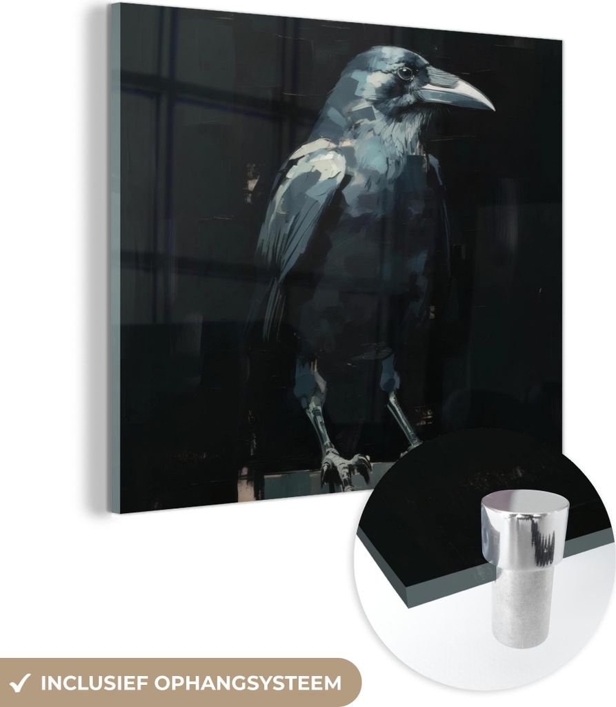 MuchoWow Glasbilder - Bilder auf Wandbild - Foto auf Glas Rabe - Vögel - Schwarz 40x40 cm Wanddekoration aus Glas - Acrylglasbild - Acrylbilder