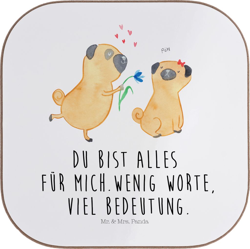 Mr. & Mrs. Panda Tischschoner Mops Verliebt - Weiß - Geschenk, Sprüche, weinuntersetzer, Untersetzer Tasse, Hund, Liebe, Pure, Knuffig, für Glä...