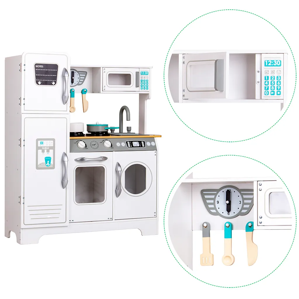 Cuisine enfant bois blanc ECOTOYS : modèle géant avec finitions réalistes - 9