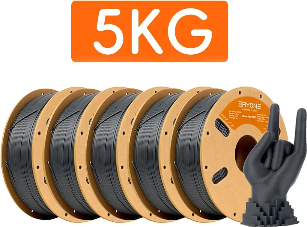 Filamento 1.75mm Carbon Fiber Alta Tenacità 5kg Grigio Professionale