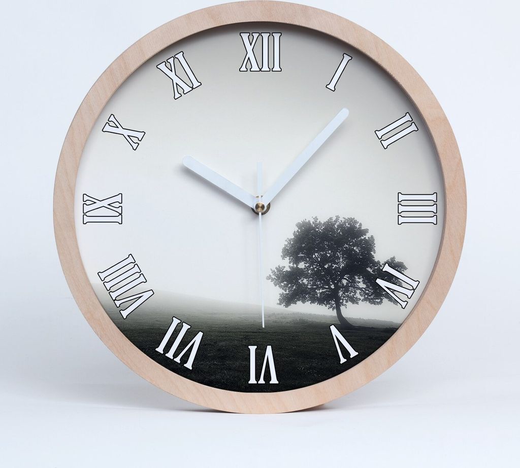Holzuhr 20fi cm wanduhr - weiße Spitzen - einsamer Baum