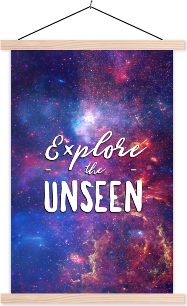 MuchoWow Textilposter Der Weltraum - 'Erforsche das Unsichtbare' - Zitate - Sprichwörter - Jungen - Mädchen - Kinder 40x60 cm mit holzfarbenen ...