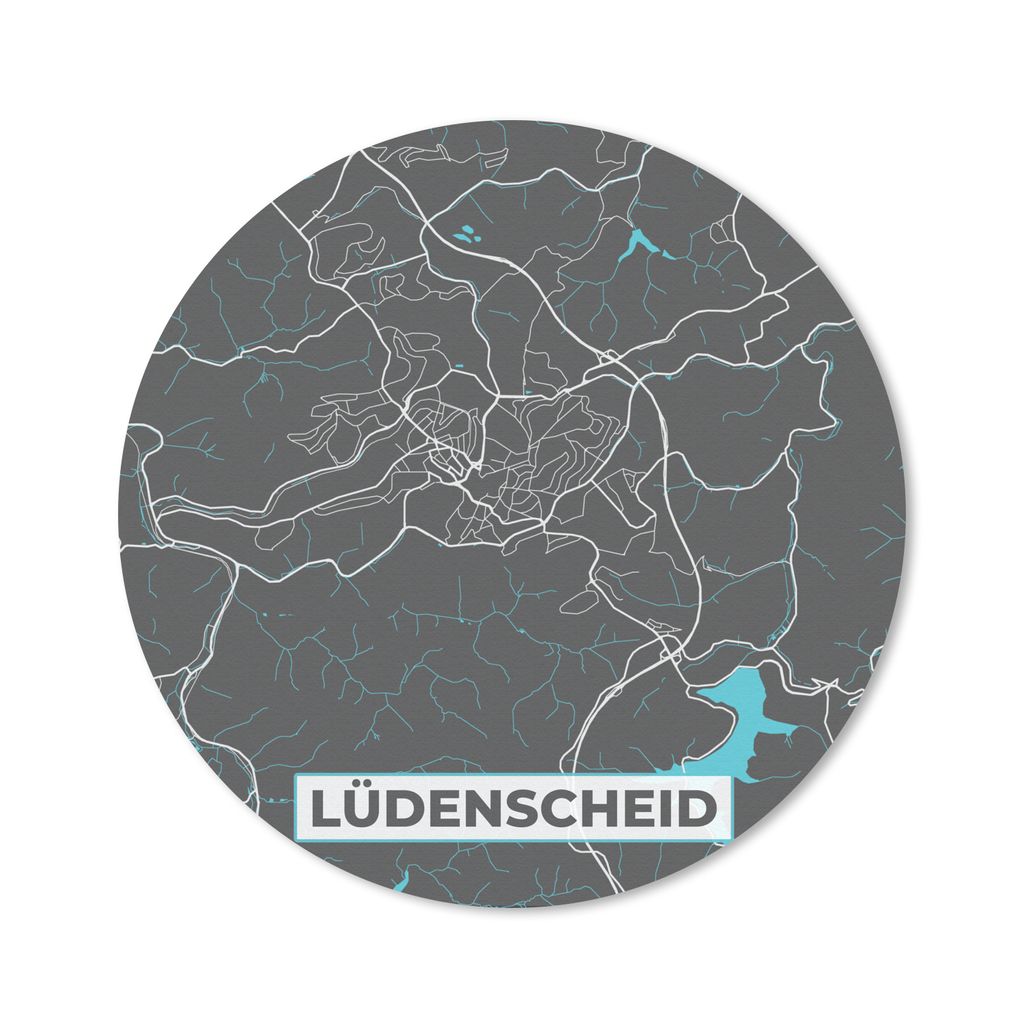 MuchoWow Mauspad Mousepad Karte - Lüdenscheid - Blau - Stadtplan - Deutschland 30x30 cm - Mousepads - Maus Mat - Pad - Mausunterlage - Tischunte...