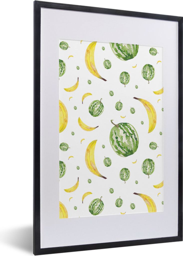 MuchoWow Gerahmtes Poster Bananen - Melonen - Schablonen 40x60 cm - Poster mit Schwarzem Bilderrahmen Wandposter Rahmen Foto Bilder - Poster in R...