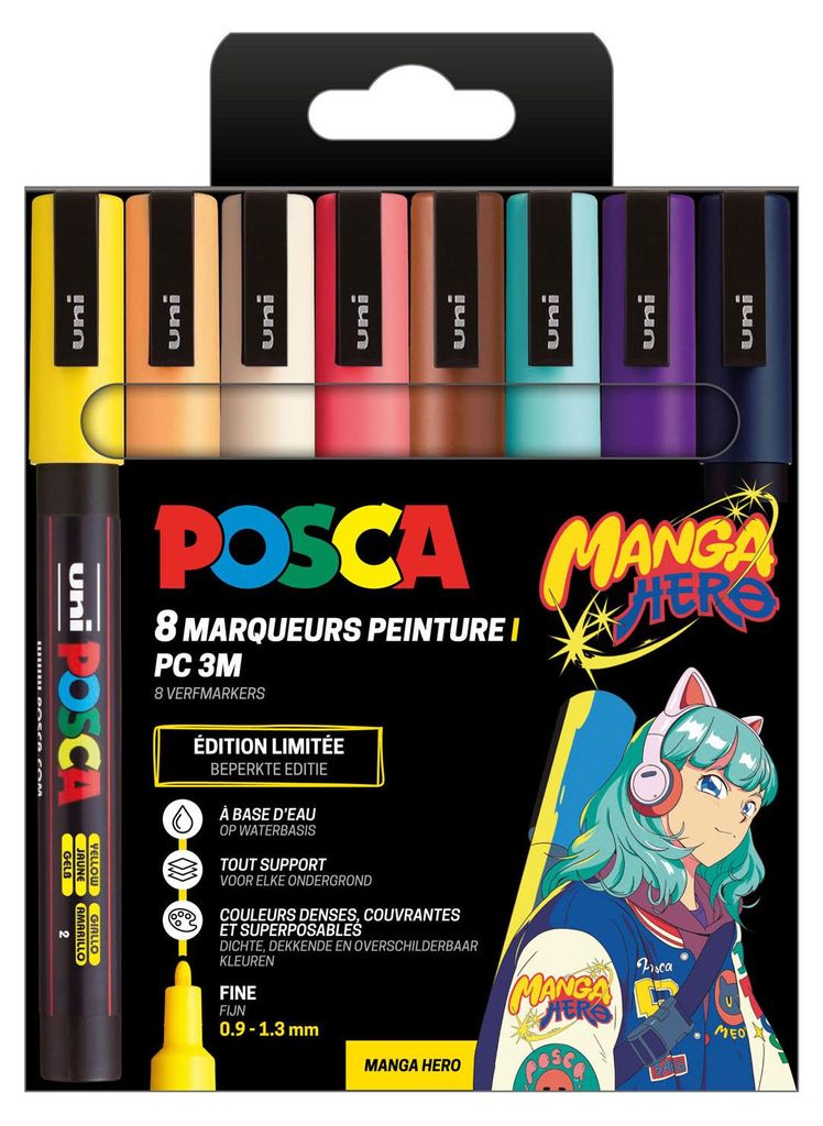 Zestaw 8 markerów pigmentowych POSCA PC-3M MANGA HERO Zdjęcie produktu 