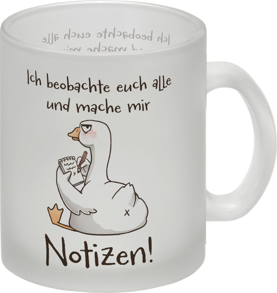 Gilbert die Gans Glas Tasse mit Spruch Ich mache mir Notizen