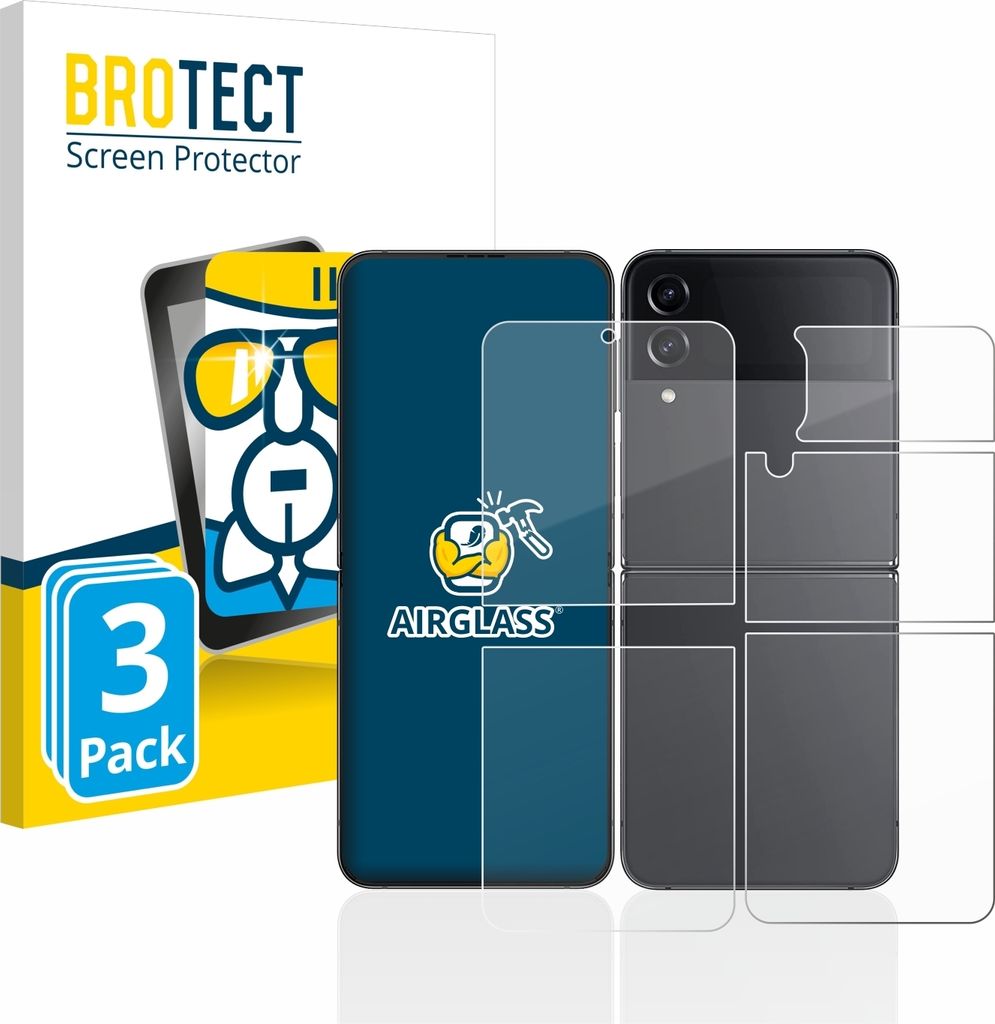 3x BROTECT Schutzglas für Samsung Galaxy Z Flip 4 (Display+Rückseite) Schutzfolie Panzer Folie Glas Display Schutz klar