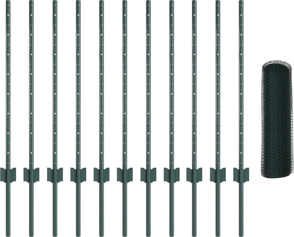Möbel Zaunpfosten 11 Stück U-Profil Grün 80 cm Stahl, Sechseckzaun Grün 0,8x25 m Stahl - Zaunzubehör 3336712