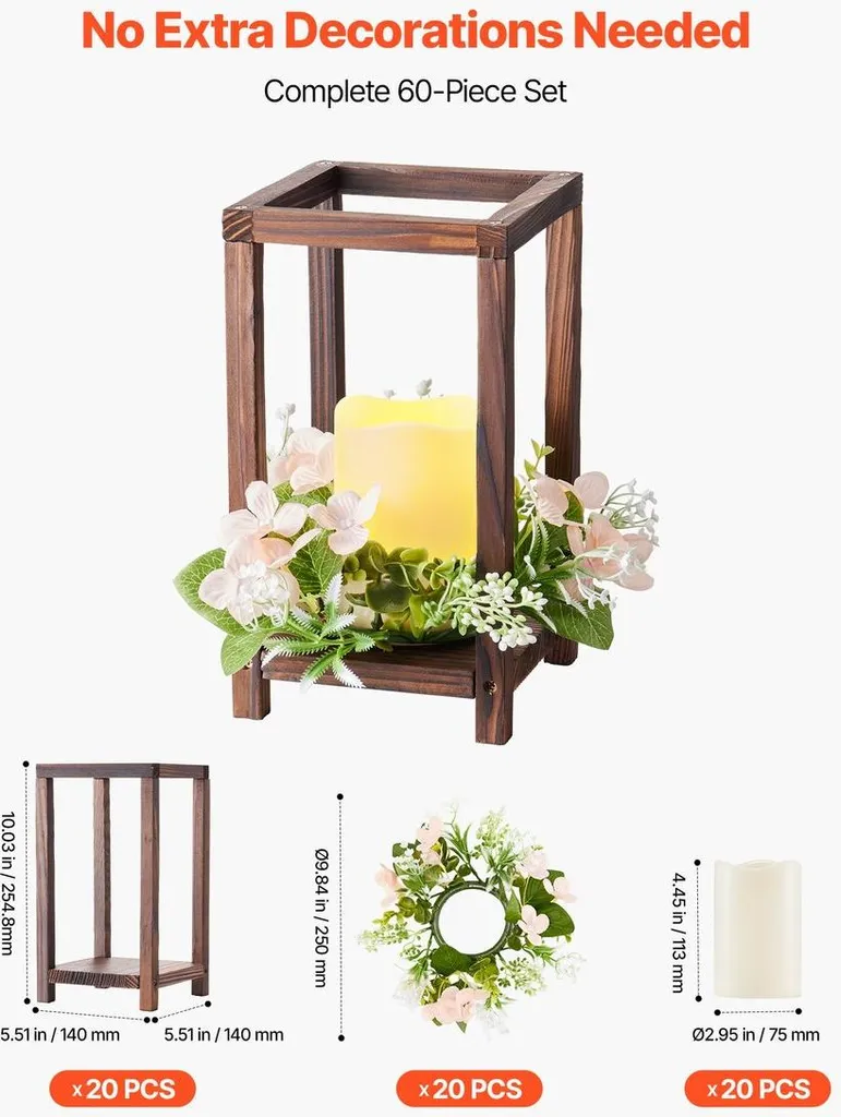 Centre de table mariage sécurisé : 20 lanternes bois avec bougie LED - 4