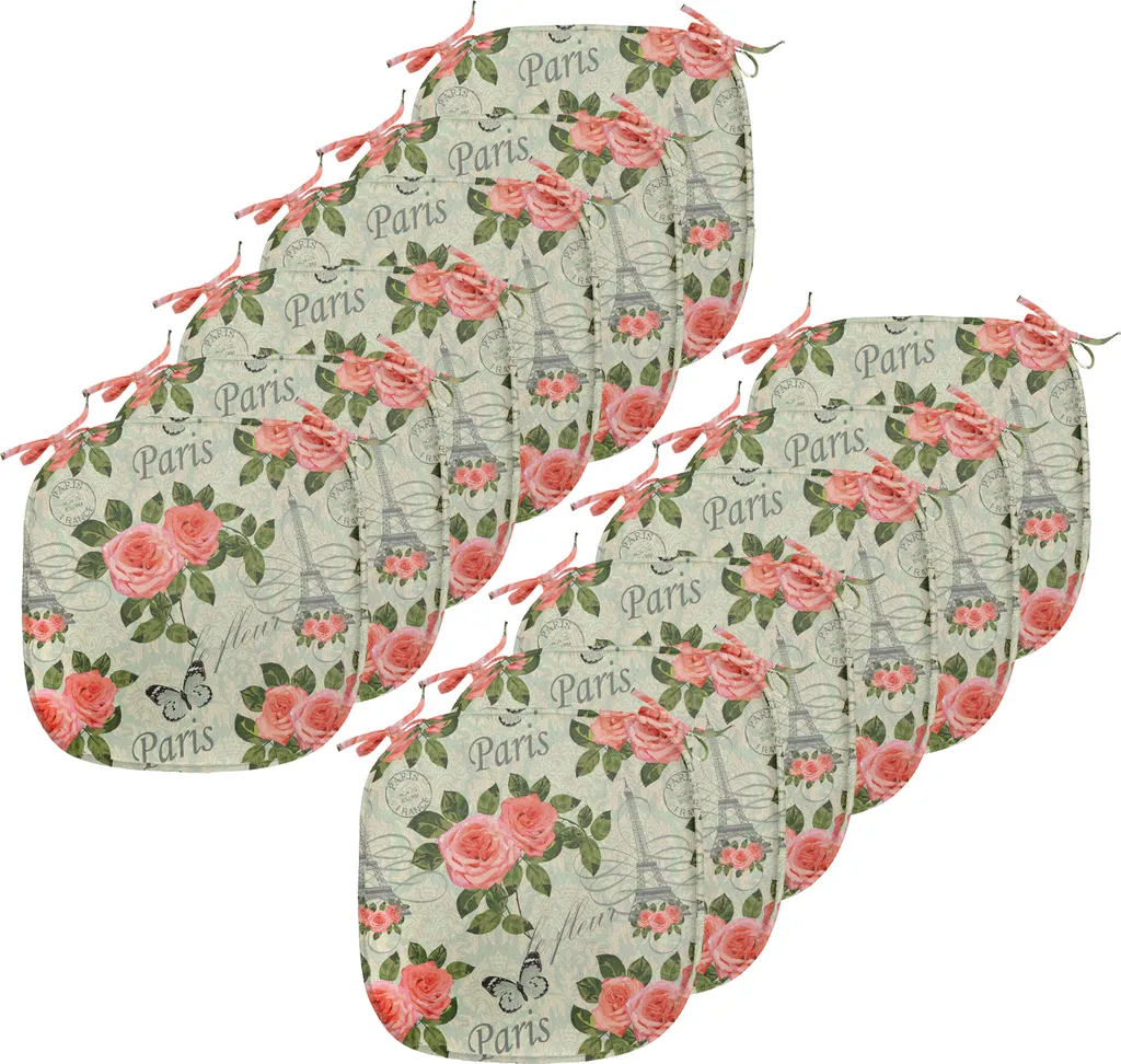 ABAKUHAUS Shabby Flora Rivestimento per sedie da sala da pranzo, tema floreale Parigi, cuscino decorativo impermeabile con cinturini per sedie da cucina, 40 cm x 40 cm - confezione da 12, salmone verde