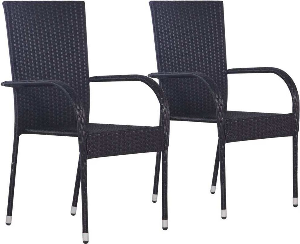 "WINTER SALE"Stapelbare Gartenstühle - Gartenmöbel - Balkonstuhl 2er-set - multifunktional& Moderne - Poly Rattan Schwarz - Stühle für Garten, ...