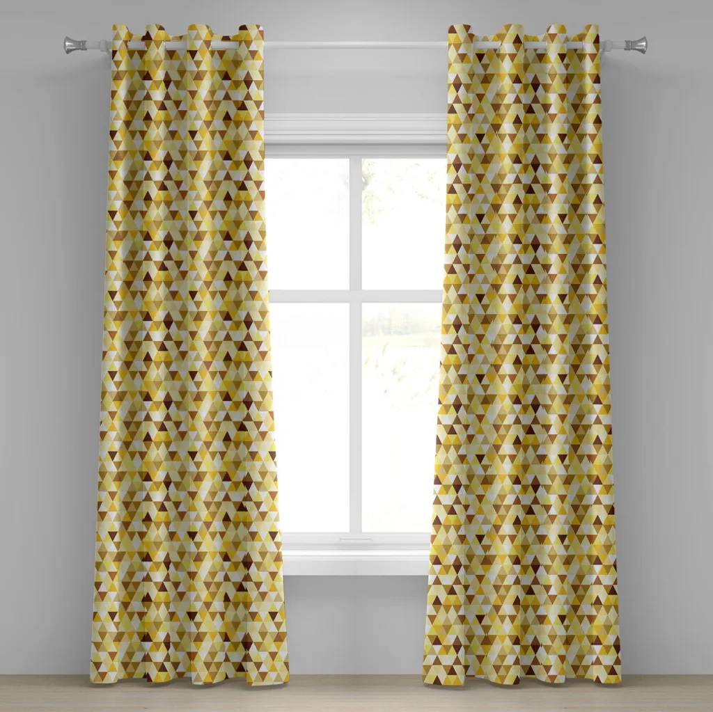 Rideau à œillets anti-regards 280x245 cm motif abstrait jaune et brun