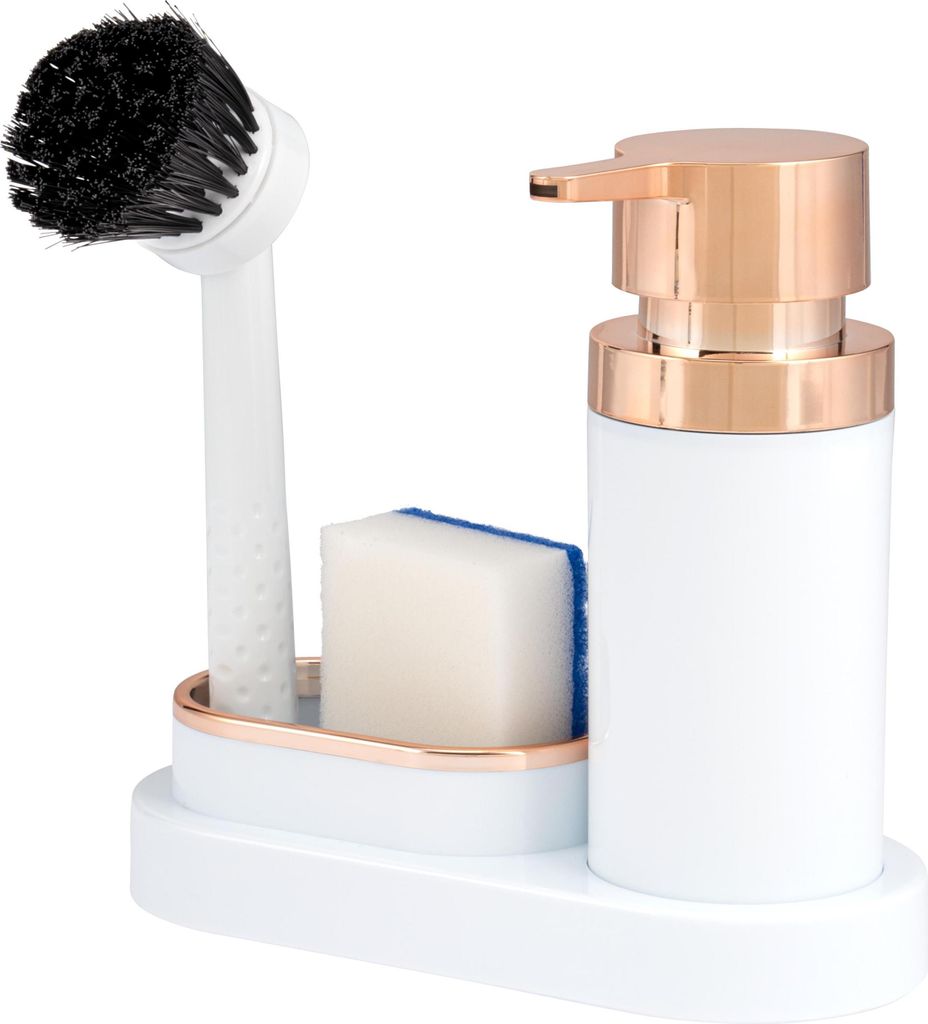 bremermann Spülbecken-Organizer, Spülmittelspender und Spülbürste, weiß-rosegold