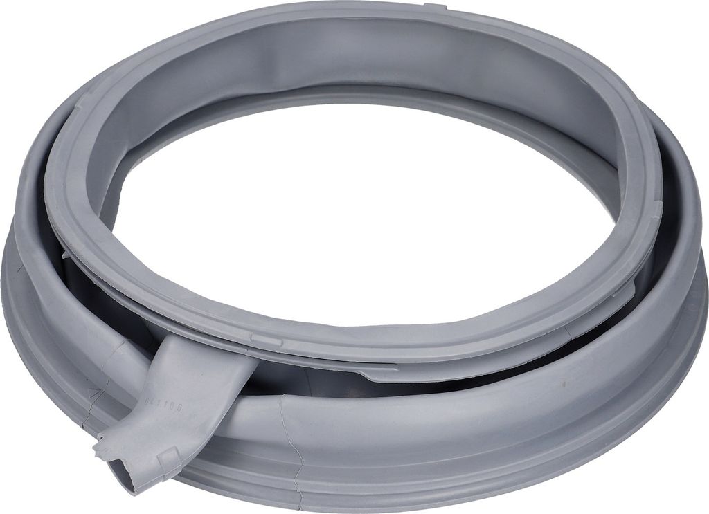 A gray rubber washing machine door seal is shown against a white background.