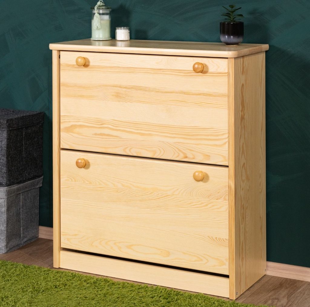 Schuhschrank Schuhkommode Holz massiv, Farbe: Natur 80x72x30 cm, für Garderobe, Vorzimmer, Flur