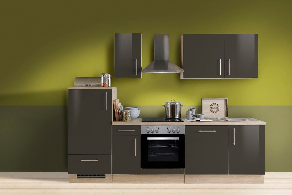 Küchenzeile mit Elektrogeräten Premium Lack Lava 270 cm Produktbild 