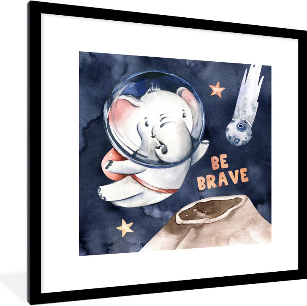 MuchoWow Gerahmtes Poster Elefant - 'Sei tapfer' - Sprichwörter - Zitate - Jungen - Mädchen - Kinder 40x40 cm - Poster mit Schwarzem Bilderrahm...