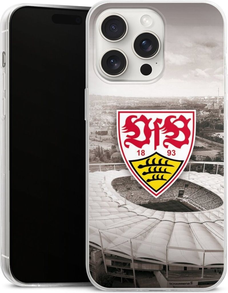 DeinDesign Slim Hülle für Apple iPhone 15 Pro Max Silikon Case Ultra Dünn Handyhülle Offizielles Lizenzprodukt Stadion VfB Stuttgart