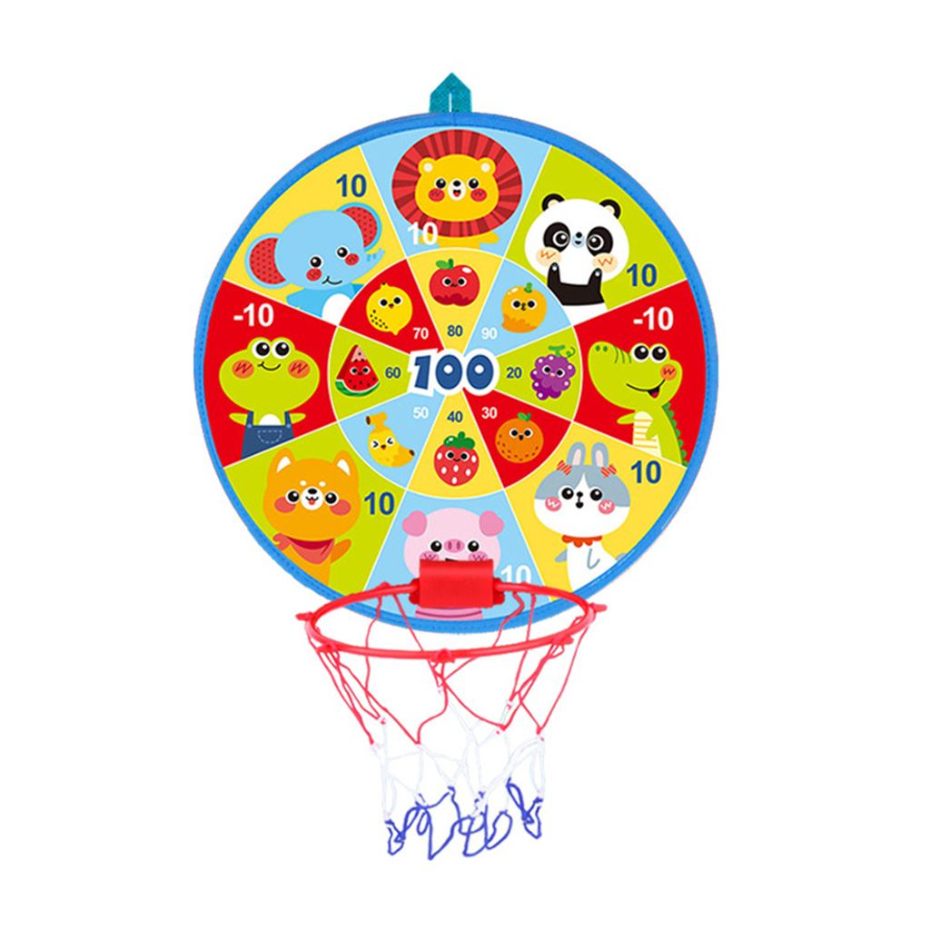 Set Dartscheibe, Cartoon-Muster, helle Farbe, Basketballkorb mit Luftpumpe, Outdoor-Sport, Spielspielzeug, Geburtstagsgeschenk für Kinder