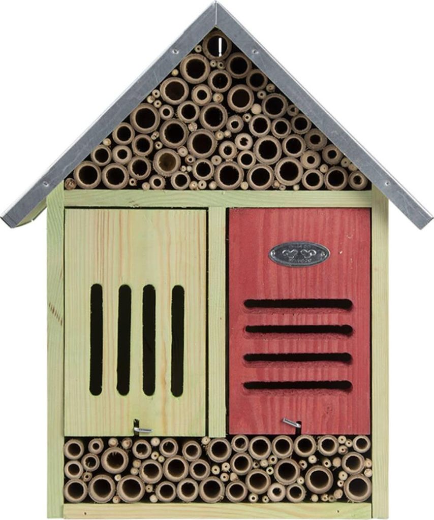 Esschert Design Insektenhotel XL Natur & Rot mit Reinigungsbürste
