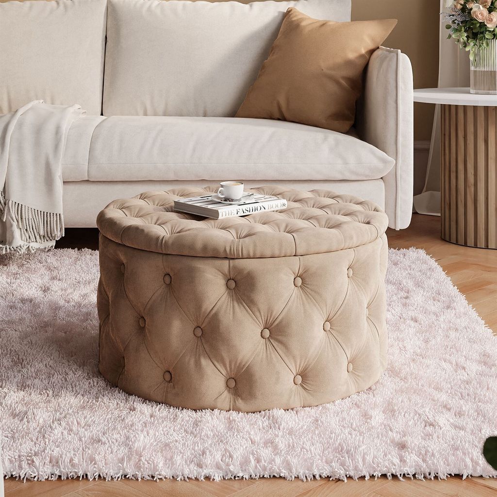 CHESTERFIELD runder gesteppter Hocker 70 cm French Velvet 675