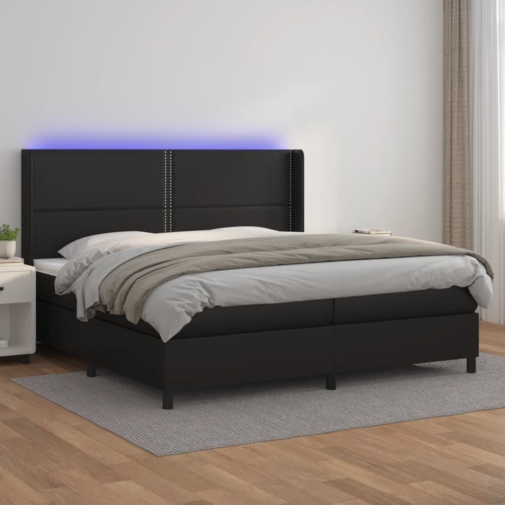 The Living Store Boxspringbett mit Matratze & LED Schwarz 200x200 cm Kunstleder