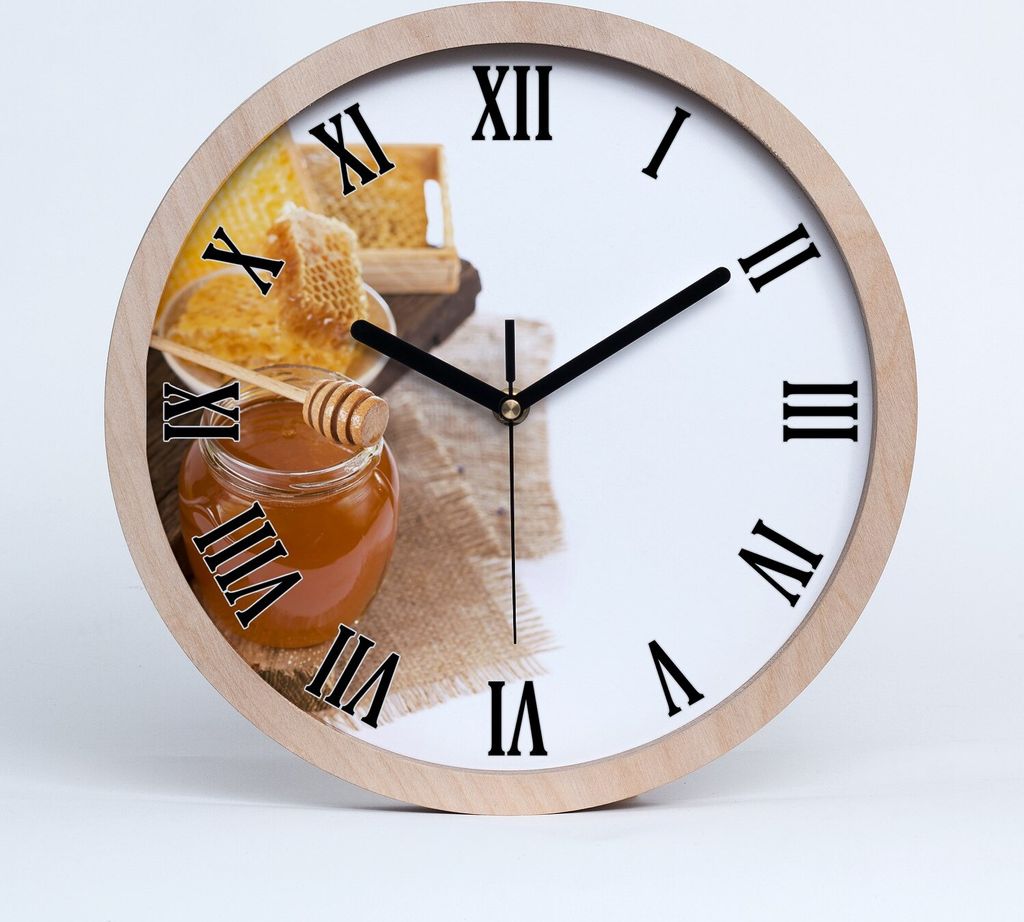 Holzuhr 25fi cm wanduhr - schwarze Spitzen - Honig