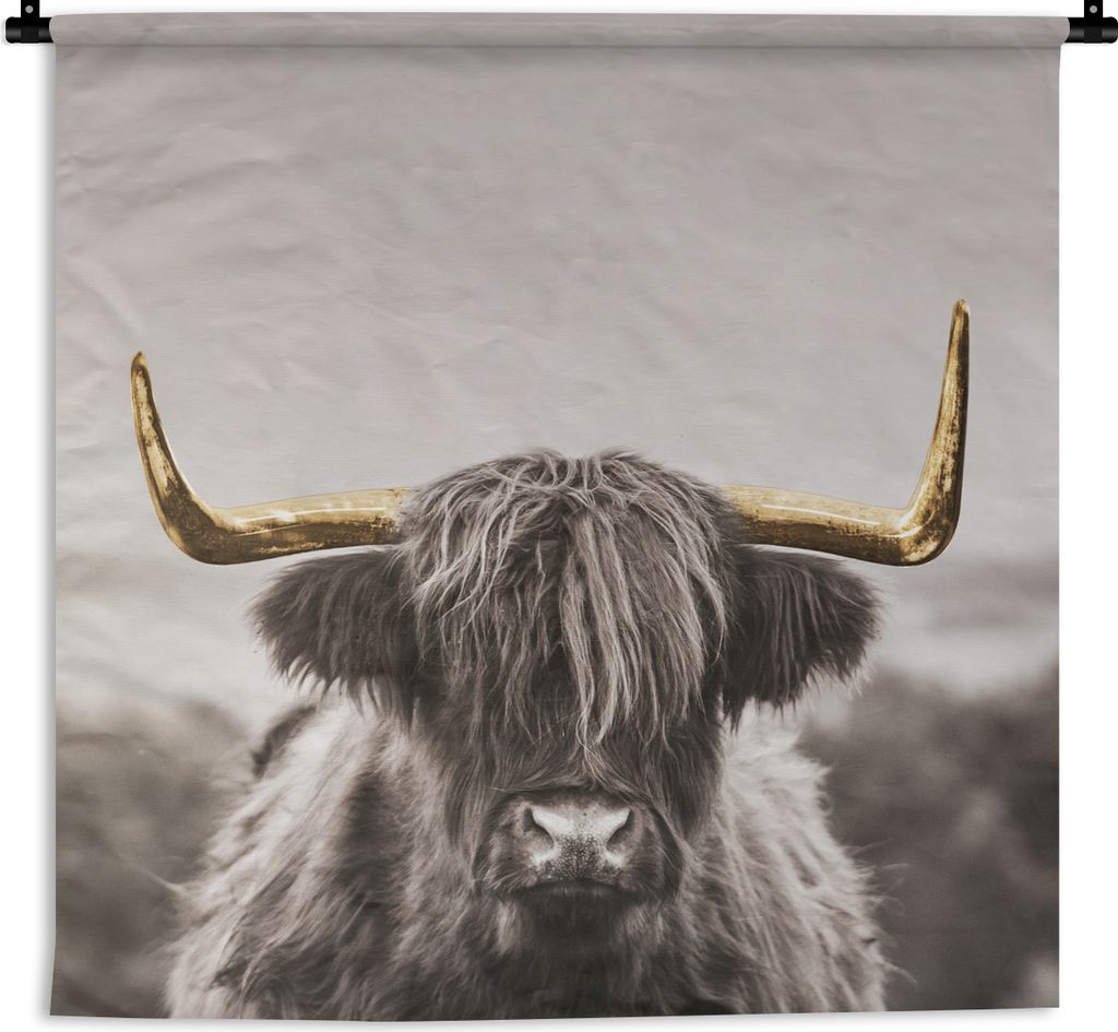 MuchoWow Wandteppich Wandbehang Schottisches Hochlandrind - Gold - Hoorn 60x60 cm Tapisserie Dekoration Wandtuch - Dekorationen - Wand Decke
