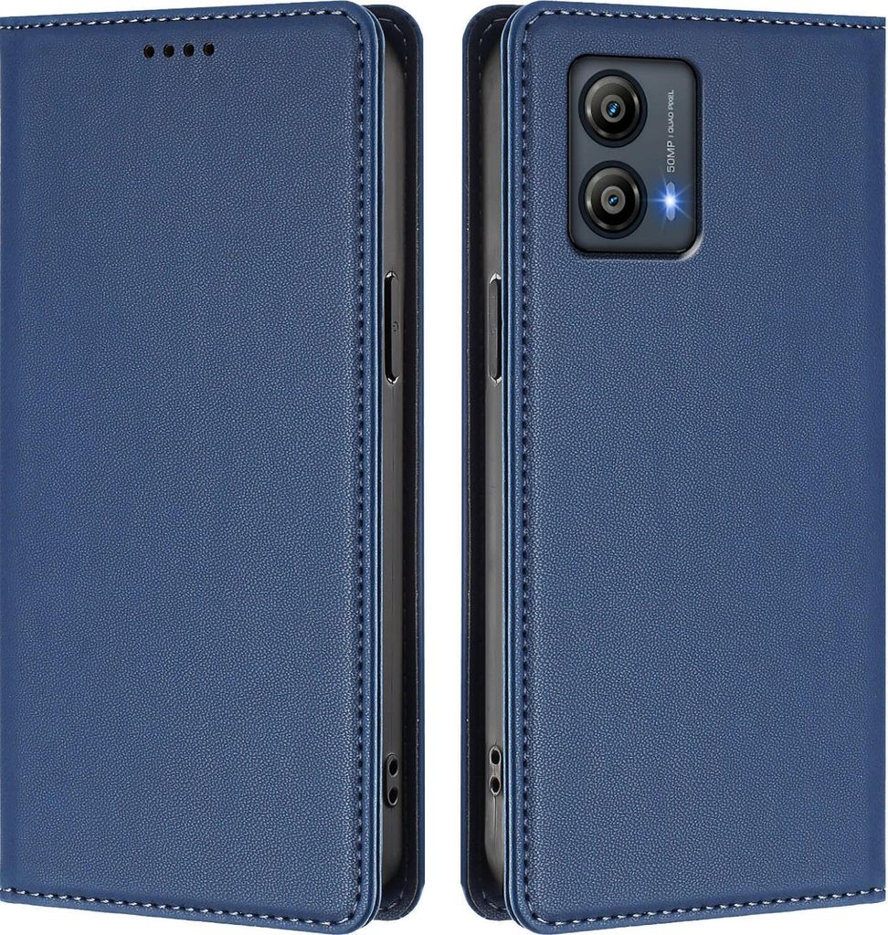 Handyhülle für Motorola Moto G53, Kunstleder Klapphülle Stoßfeste Magnetische Hülle mit Ständer Dunkelblau