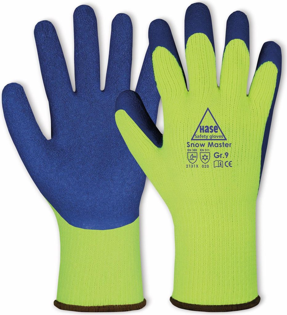 HASE SAFETY GLOVES Latex-Arbeitshandschuh Winter, EN 388, EN 420, EN 511, gelb/blau, Größe 10