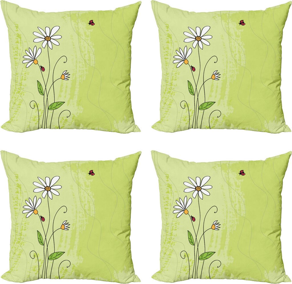 ABAKUHAUS Gänseblümchen Kissenbezug Set (4 Stück), Kamille Marienkäfer Kunst, Moderner Doppelseitiger Digitaldruck, 60 cm x 60 cm, Mehrfarbig