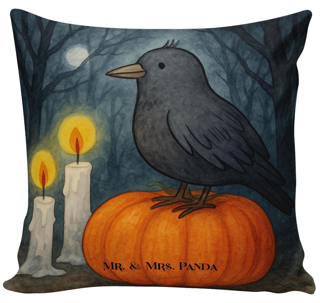 Mr. & Mrs. Panda Kuschel Kissen Krähe Halloween Design - Weiß - Geschenk, zier, Deko, bedruckt, kuschelkissen 40x40, Sofa, Dekoration, für