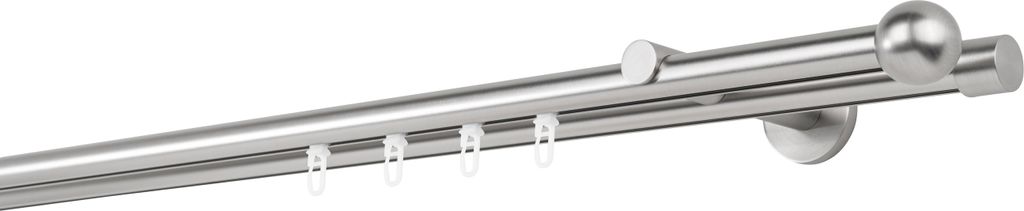 Gardinenstange Maß Innenlauf 20mm Ball 2-lauf Wand 12cm Farbe: Edelstahl-Optik, Größe: 310cm