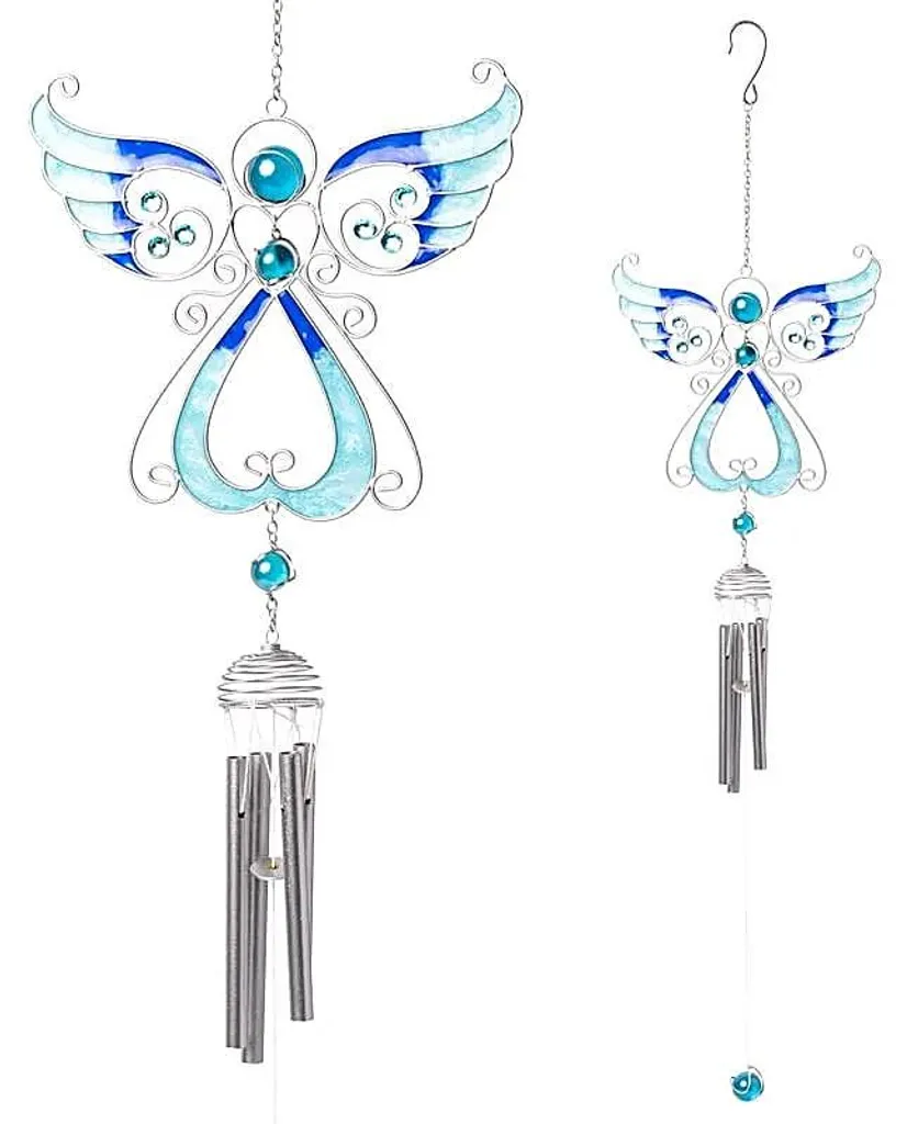 Carillon à Vent Ange Bleu en Métal de 75cm - Carillon Éolien Artistique