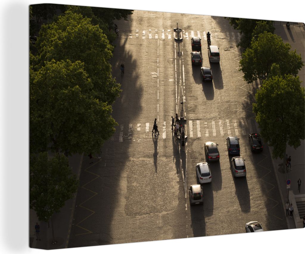 OneMillionCanvasses - Leinwandbilder - 140x90 cm, Vogelperspektive auf einen Zebrastreifen in Frankreich, Wandbilder Kunstdruck Wanddekoration - ...