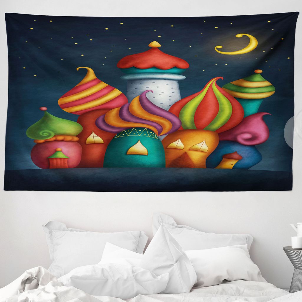 ABAKUHAUS Fantasie Wandteppich, Oriental Schlösser Mond aus Weiches Mikrofaser Stoff Waschbar ohne Verblassen Digitaldruck, 230 x 140 cm, Mehrfarbig