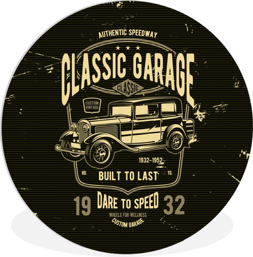 MuchoWow Rundes Wandbild - Runde Bilder Mancave - Auto - Garage - Vintage Ø 60 cm Kreis Wanddekoration Kunststoff - Wandkreis - Wandschmuck - Wa...