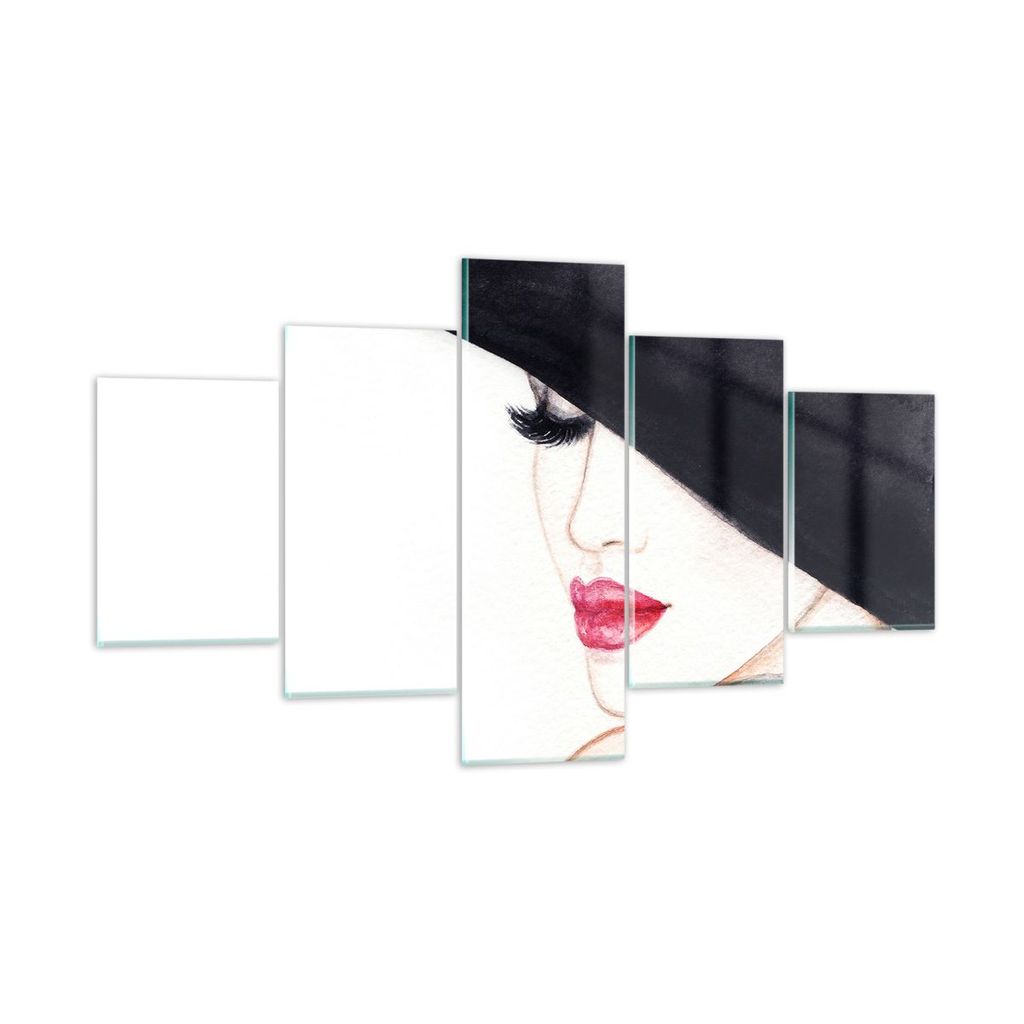 Bilder auf glas - Frau Lippen Hut Eleganz - 125x70cm - Glasbilder - Wandbilder - Kunstdruck - zum Aufhängen bereit - Wanddekoration aus Glas - Gla...