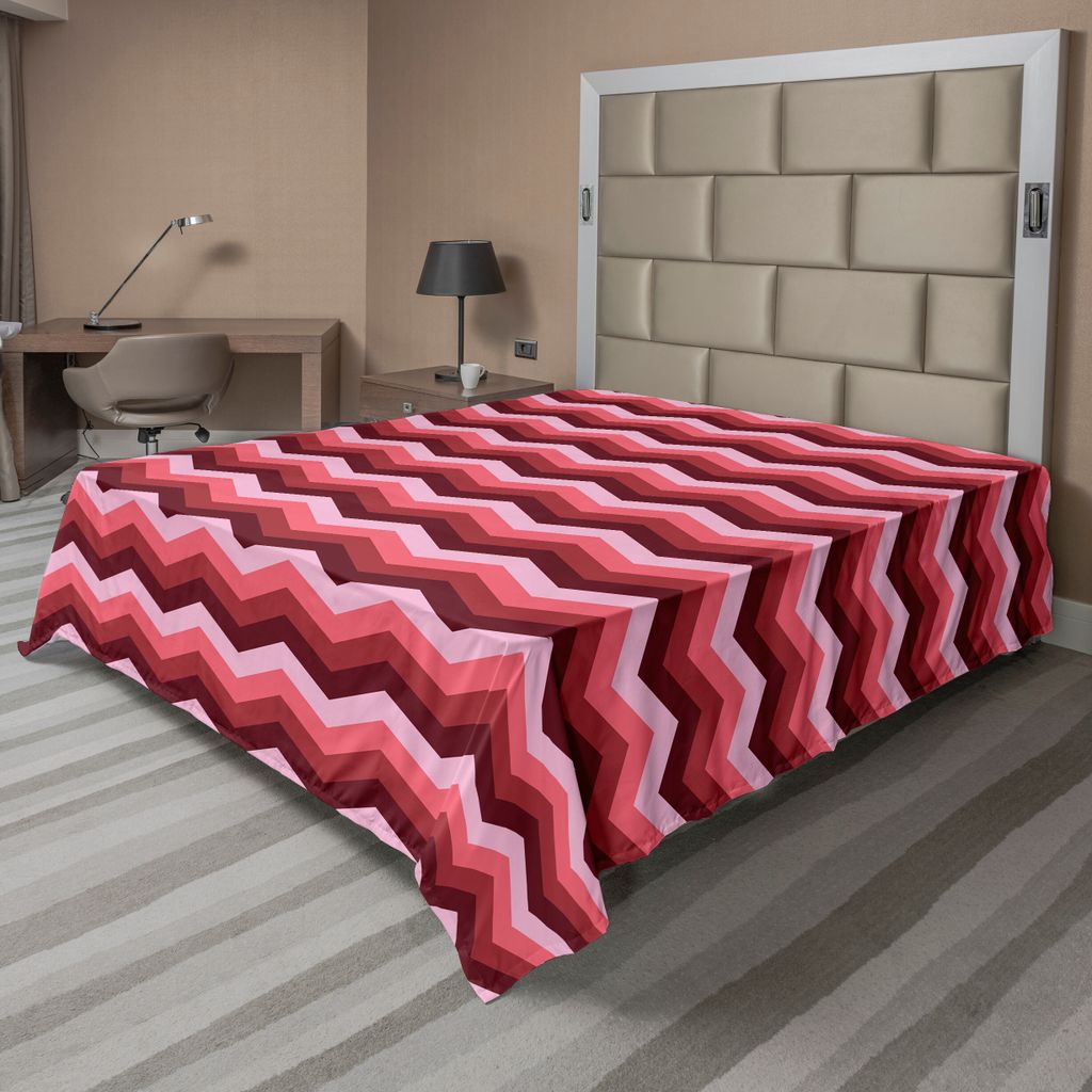 ABAKUHAUS Winkel Bettlaken, Bunte Zick Zack Verzierungs Motiv Symmetrie Modern Weibliches Thema, weiches bequemes oberes Bettlaken für ein dekorat...