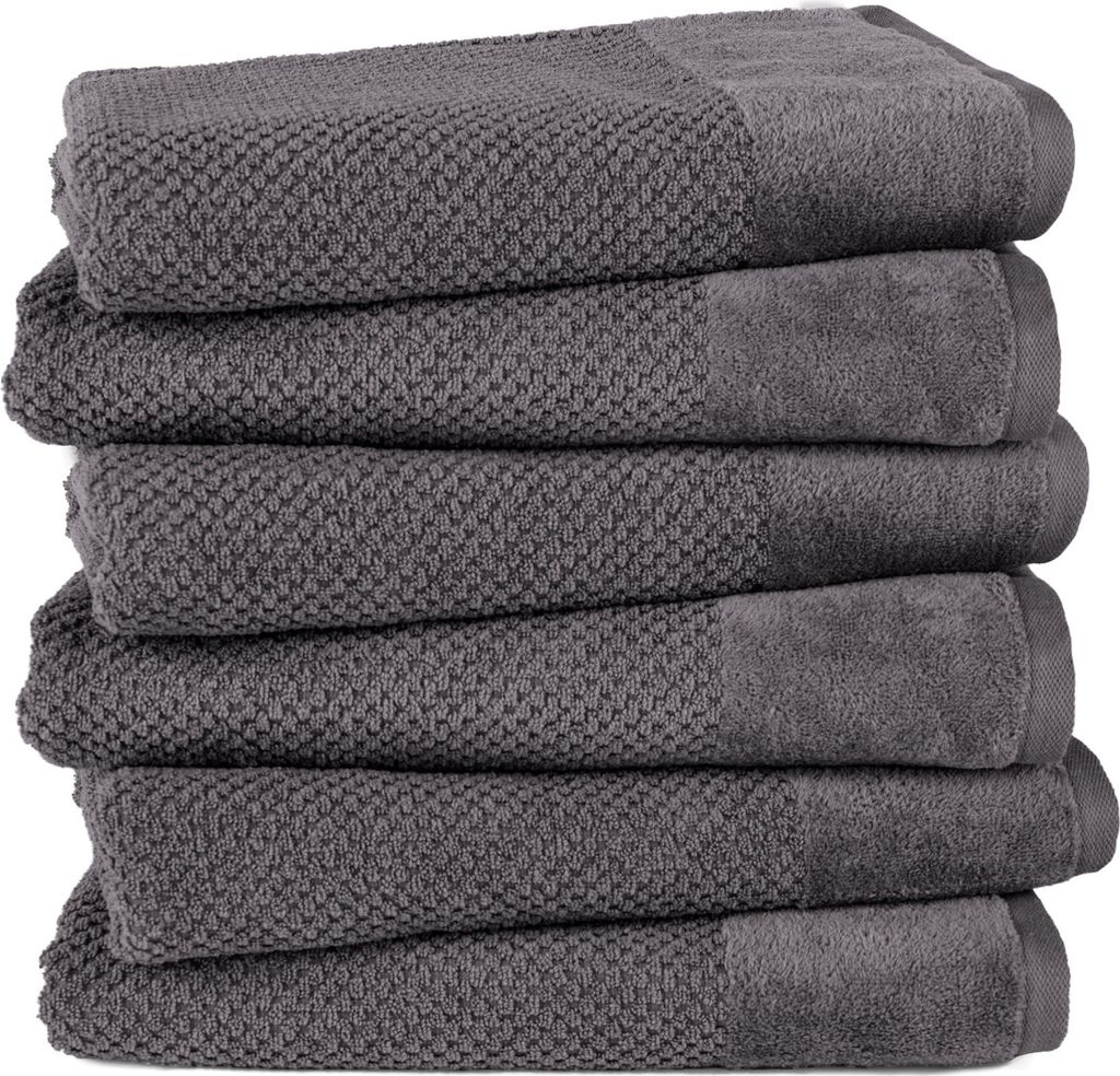 Pure Label 6-TLG. Badetücher Set mit Anhängeschlaufe aus 100% Baumwolle, saugstark und weich| 6 Badetücher aus Baumwolle 70x140 cm, Anthrazit - ...