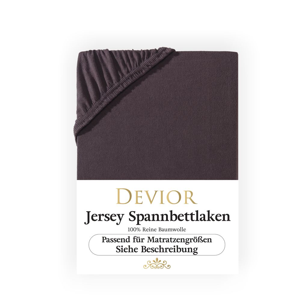 Devior Jersey Spannbettlaken 180x200 - 200x220 braun Bettlaken 100% Baumwolle für Boxspringbett und Wasserbett