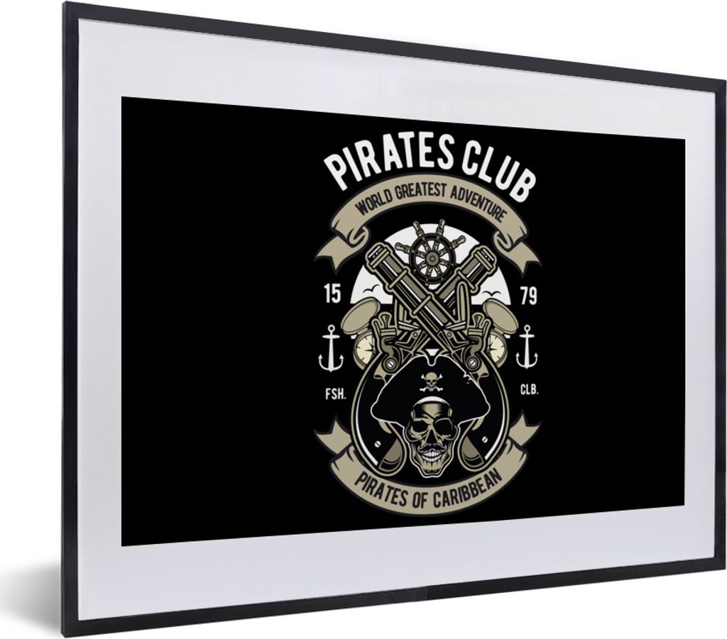 MuchoWow MuchoWow Gerahmtes Poster Piraten - Kanone - Vintage - Zeichnung 40x30 cm - Poster mit zchwarzem Bilderrahmen - Bilderrahmen - Poster ...