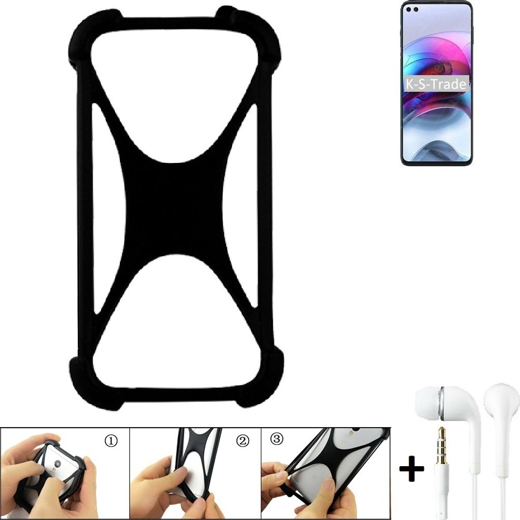 K-S-Trade Handy-Hülle + headphones kompatibel mit Motorola Edge S Schutz-Hülle Bumper Silikon Cover Case Silikoncase Silikonbumper TPU Softcase