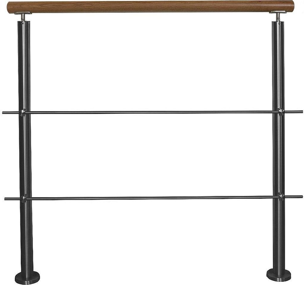 TIBU Edelstahl Geländer Aufmontage mit Eiche Handlauf und waagerechten Streben für Balkon Terrasse Treppe mit 2 Streben 1,0 m mit 2 Pfosten