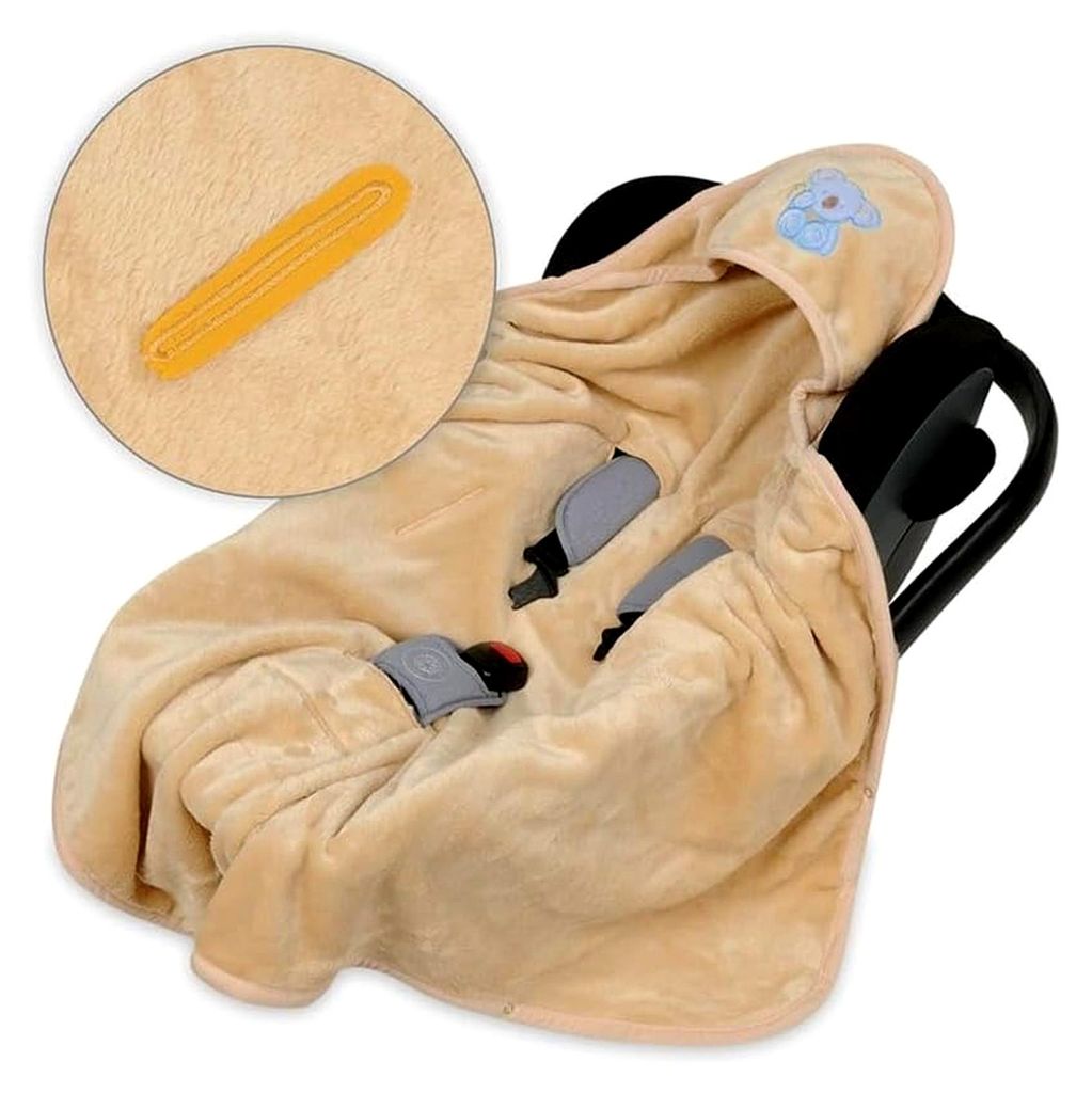 Babydecke mit Namen - 95x95 cm - Babydecke für Babyschale (Beige - Koala)