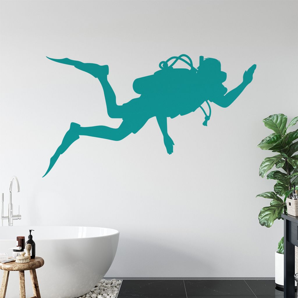 KIWISTAR Taucher mit Druckluftflasche Wandtattoo in 6 Größen - Wandaufkleber Wall Sticker - Dekoration, Küche, Wohnzimmer, Schlafzimmer, Badezimmer