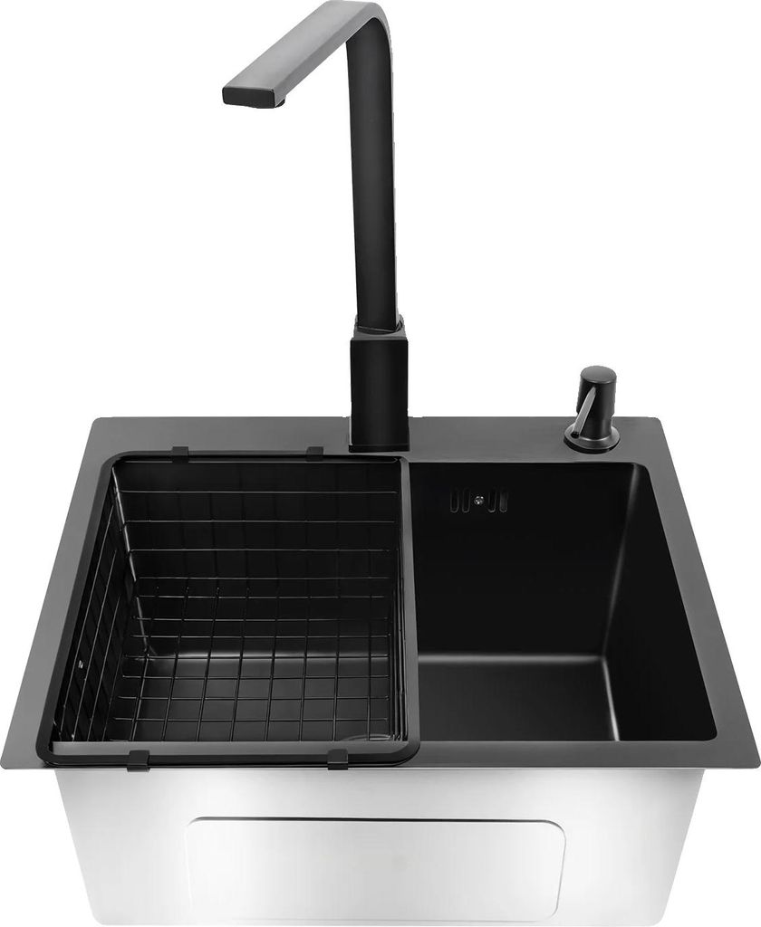 Küchenspülen-Set, 360° schwenkbarer Wasserhahn, Einzelbecken-Design, schwarz