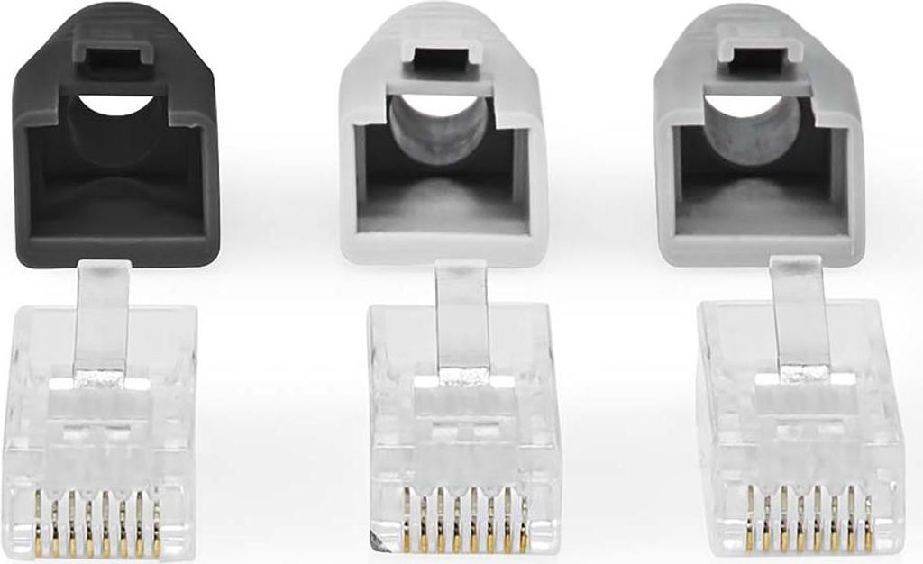Nedis RJ45-Stecker - RJ45 Pass Through - Festes/verseiltes UTP CAT6 - Gerade - Vergoldet - 10 Stück - Polycarbonate - Grau / Schwarz / Weiss - Box
